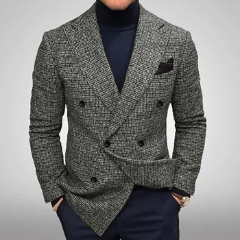 Erkekler Klasik Takım Elbise Ceket Avrupa Amerikan Trend Düz Renk Ekose Retro İki düğmeli Moda İş Rahat Parti Günlük Ceket