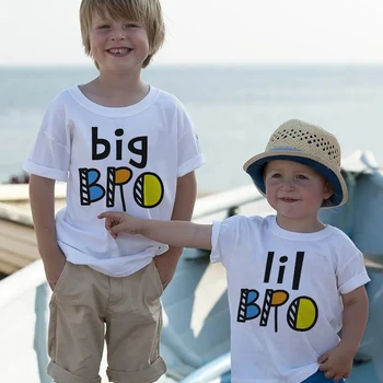 Büyük Bro Lil Bro Aile Eşleştirme T-Shirt Karikatür Komik Kardeş Tee Çocuk Üstleri Erkek Kısa Kollu Üstleri Yaz Hipster Kardeş Tee