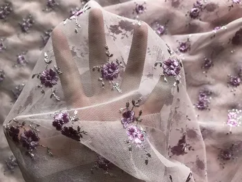 Örgü gazlı bez işlemeli çiçek dantel kumaş mor 135cm genişliğinde elbise elbise perdeleri dikiş aksesuarları