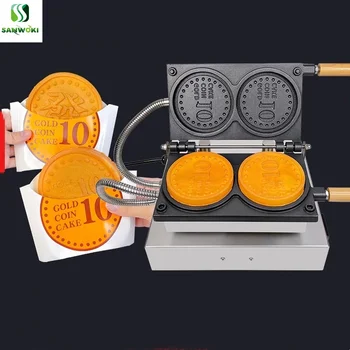 Yuvarlak Para Şekli Waffle Makinesi 220V Altın Sikke atıştırmalık yapma makinesi Isıtma Sikke Waffle makinesi Makinesi Altın Sikke Waffle Makinesi