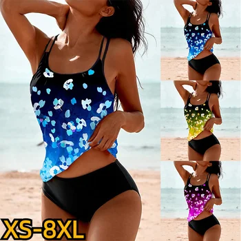 Yeni Tasarım Baskı Beachwear Yaz Yüksek Bel Mayo Moda Monokini Moda Bikini Kadınlar Seksi İki Adet Tankini XS-8XL