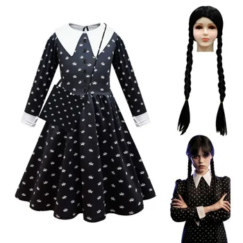 Cadılar bayramı kostümü Gotik kostüm Çarşamba elbisesi siyah elbise beyaz yakalı kızlar cadılar bayramı kostümü Çarşamba Addams Alacakaranlık elbisesi