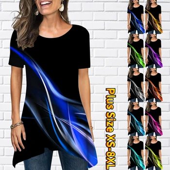 Yeni Tasarım Baskı T Shirt Bayanlar Vintage Casual Temel Üstleri Yaz Yuvarlak Boyun Kısa Kollu kadın Moda Tee Gömlek XS-8XL