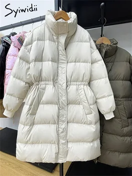 Syiwidii 90 Beyaz Ördek şişme ceket kadınlar için Sonbahar Kış Kore İpli İnce Standı Yaka Ceket Rahat Fermuar Aşağı Puf Ceket