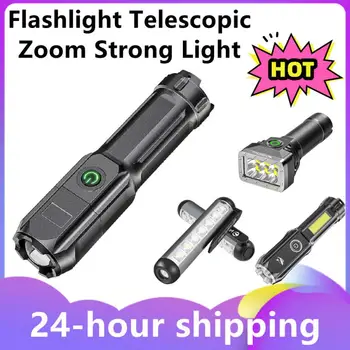Yeni stil teleskopik Zoom güçlü ışık el feneri USB şarj küçük taşınabilir spot uzun menzilli sel dış aydınlatma lambası
