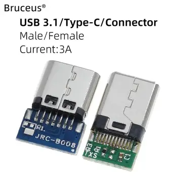 10 Adet 24-Pin Erkek/Dişi Soket Yuvası USB 3.1 Tip-C Konnektör Adaptörü Lehim Teli Kablo Desteği PCB kartı