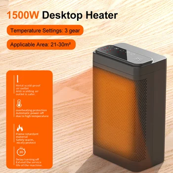 1500W Masaüstü ısıtıcı PTC Mini ısıtıcı ile Kapalı Kullanım için 3 Sıcaklık Ayarları Tip-Over ve Aşırı Isınma Koruması Ev Ofis için