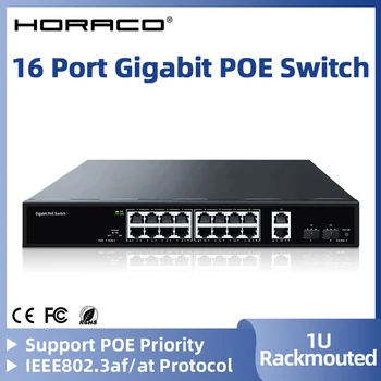 HORACO 16 Port Gigabit POE Anahtarı 200 W POE Öncelikli VLAN Ağ Anahtarı Gözetim Kamera, kablosuz erişim noktası, POE Kamera