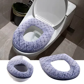 Duruş Koltuk Sıcak Fermuar Banyo Tuvalet koltuk minderi Yastık Kış Yumuşak Closestool H Kapak Menekşe Gri Duyusal koltuk minderi