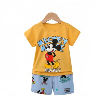 Yaz Disney çocuk Kısa Kollu Set Pamuk Tees Pantolon Eşofman Erkek Ve Kız Bebekler Giysileri Rahat İki Parçalı