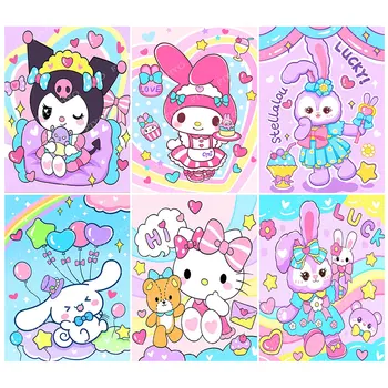 Sanrio Elmas Boyama Hello Kitty Tam Elmas Mozaik 5D DIY Karikatür Melodi Çapraz Dikiş Kitleri Anime Sanat Ev Dekorasyon