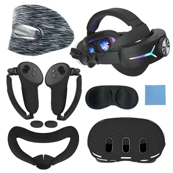 7 adet Aksesuarları Seti RGB kafa bandı VR Kabuk Kapak Denetleyici Sapları Kapak Lens Koruyucu Joystick Kapakları Oculus / Metal Quest 3
