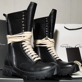 Highstreet Marka Rick 2023s Siyah Çizmeler erkek ayakkabıları Owens Sneaker erkek Rahat siyah ayakkabı Çift Yüksekliği Artan Çizmeler