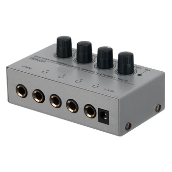 4 Kanal kulaklık amplifikatörü HA400 Ultra Kompakt Stereo ses amplifikatörü Adaptörü ile Kulaklık Amp, AB Tak Gümüş Gri