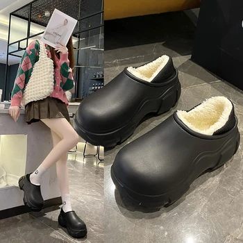 Kadın Flats Ayakkabı Kürk Peluş Sıcak Pamuk Çizmeler Yeni Moda Platformu Terlik Flip Flop Ayak Bileği Kar Botları 2023 Kış Ev Ayakkabıları