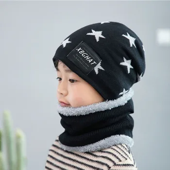 2020 Yeni Kış Eklemek Kabartmak Çocuk Yıldız şapka seti Erkek Kız boyun eşarbı Sıcak Atkısı Çocuklar Örgü Çocuk Şapka Eşarp 2 adet Setleri