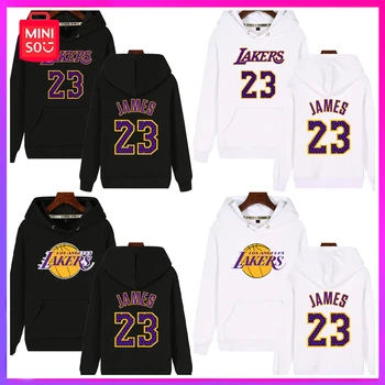 Mınıso Nba 2024 Lakers Basketbol Forması James No. 23 Retro Gevşek Kapüşonlu Sweatshirt Erkekler Erkekler için Noel Doğum Günü Sürpriz Hediye