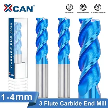 XCAN freze kesicisi Alüminyum Kesici CNC makinesi Freze Bit 1-4mm Mavi Kaplı 3 Flüt Karbür End Mill Spiral Yönlendirici Bit