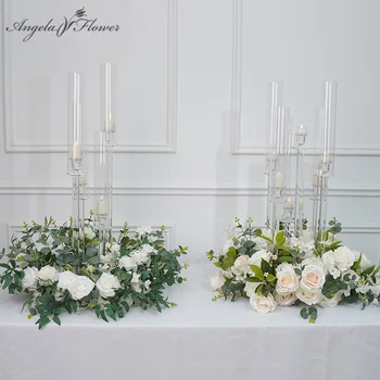 Düğün Masa Centerpiece Şamdan Dekor Çelenk Çiçek Çelenk Taç Gül Yeşil Yaprak Çiçek Düzenleme Noel Prop A7869