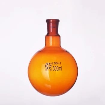 Kahverengi tek standart ağız yuvarlak dipli flask, Kapasite 500 ml ve ortak 19/26, Tek boyun yuvarlak flask