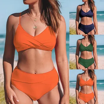 Kadın Moda Seksi Düz Renk Bikini Mayo Seti Kalın Kayış Bikini Üst Balmumu Bikini Epilasyon Bikini Etek Alt