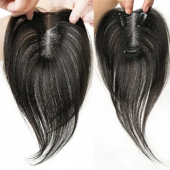 Doğal siyah insan saçı parça Kadın Toppers Hava Patlama Doğal Saç Derisi ince insan saçı parça 7x10cm 2 Klipler