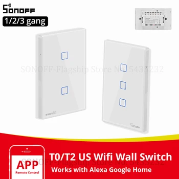 Itead SONOFF T0 / T2 ABD Dokunmatik Anahtarı Akıllı ışık anahtarı Paneli Duvar Interruptor Wifi Anahtarı ABD Standart Alexa ile Çalışmak e-WeLink