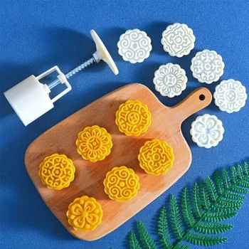 6 parçalı Set Ay Kek Kalıbı Pişirme Aracı Buz Cilt sonbahar Ortası Yuvarlak Maş fasulyesi Kek Pasta Kalıp El Basın Tipi 50g