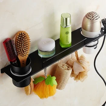 Vidric DIY Siyah 304 Paslanmaz Çelik Banyo Rafları Çok fonksiyonlu Saç Kurutma Makinesi Raf Banyo Makyaj Standı Banyo Aksesuarı
