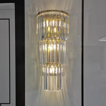 Çok Katmanlar Yatak Odası Kristal Duvar Lambası Altın Aplik AC110V 220 V Parlaklık Kristal Oturma Odası Dekorasyon Otel Lobisinde Aydınlatma