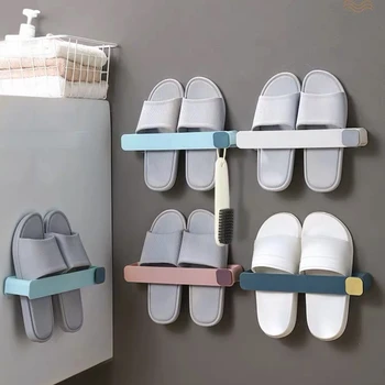 Banyo Terlik Rafı Banyo Duvara Monte Ayakkabı Rafı Punch - Ücretsiz tuvalet ayakkabısı Drenaj Depolama arkasında kapı rafı
