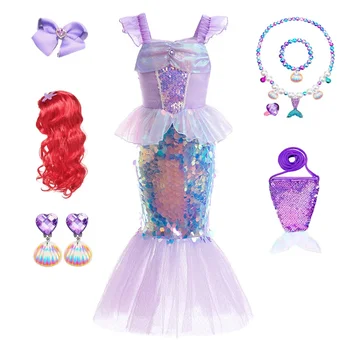 3-10 Yıl Mermaid Ariel Charm Prenses Elbise Cosplay Kostümleri Çocuklar İçin Kız Mermaid doğum günü partisi elbisesi Cadılar Bayramı Giyim