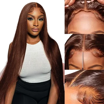 13x6 HD Düz sırma ön peruk İnsan Saçı 13x4 Çikolata Kahverengi Dantel Ön İnsan Saç Şeffaf Brezilyalı Peruk Kadınlar İçin