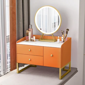 Modern Şifonyerler yatak odası mobilyası Cumba ışık Lüks makyaj masası Küçük Tatami Masa masif ahşap makyaj masası aynası