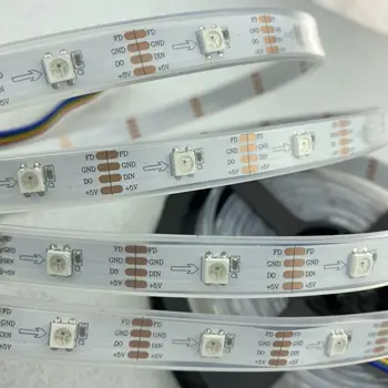 4 teller (dönüş sinyali ile) adreslenebilir 5 m 30 LEDs / m DC5V WS2812B led piksel şerit; su geçirmez silikon tüp; IP66; BEYAZ PCB