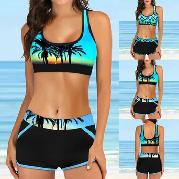 traje de baño mujer 2024 Bikini Mayo Bölünmüş Bel Mayo Beachwear Seti Kadınlar Dijital Yüksek Baskı mikro bikini mujer