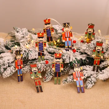 9 Adet / grup Noel Ahşap Kolye Süsler Noel Fındıkkıran Asker Yılbaşı Ağacı Süsleri Yeni Yıl Navidad Çocuklar Hediye