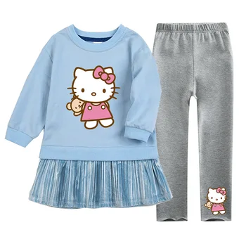Sanrio hello kitty çocuk giyim kız bebek elbise kazak tayt seti sonbahar kış yeni karikatür uzun kollu elbise trouse