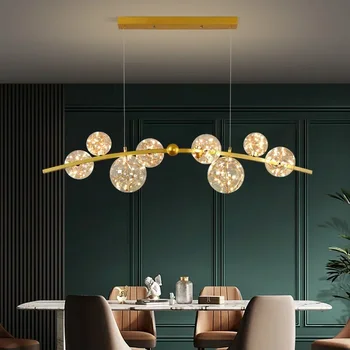 Iskandinav altın LED avize şeffaf cam küre uzun kolye lamba yemek odası Bar için restoran menü şarj istasyonu ofis asılı ışık