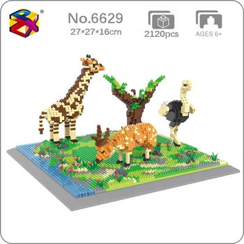 PZX 6629 Hayvan Dünya Zürafa Geyik Devekuşu Kuş Çiçek Nehir 3D Mini Elmas Blokları Tuğla Yapı Oyuncak Çocuk Hediye ıçin hiçbir kutu