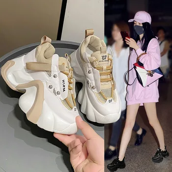 Kadın Moda Tıknaz Platformu Sneakers Sonbahar Yeni Platform nefes örgü ayakkabı Kadınlar için Kaymaz Kalın Alt spor ayakkabı