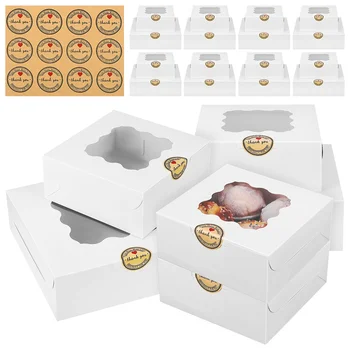 20 adet Cupcake Kutuları Kağıt Ambalaj Kutuları Pencereli Pasta Tek Kullanımlık Kaplar