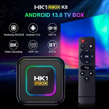 10 ADET HK1 RBOX K8 Android 13 RK3528 Dört Çekirdekli akıllı tv kutusu Wıfı6 2GB 4GB 16GB 32GB 64GB 100M LAN Çift Wıfı 2.4 G 5G BT5. 0 8K HDR