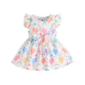 Bebek Kız yaz elbisesi Yenidoğan Sevimli Karikatür Unicorn Elbiseler Kız Çocuklar için Fırfır Kollu Prenses Elbise 2023 Yeni 30