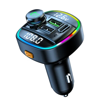 LED Araba Bluetooth 5.0 Mp3 Çalar El - ücretsiz Araç Kiti FM Vericiler Renkli Atmosfer Lamba 3.1 A PD QC 3.0 Usb araba şarjı