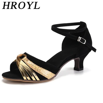 HROYL Balo Salonu Dans Ayakkabıları Latin Dans Ayakkabıları Kadınlar için Düğümlü Parlak 3.5 CM / 5.5 CM Açık Uygulama Tango Salsa Sandalet Parti Ayakkabı