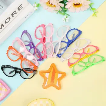 Moda Renkli Bebek Gözlük Şeffaf Lens Yuvarlak Çerçeve Gözlük Minyatür Gözlük Fit 18 İnç Oyun Evi Serin Kız Aksesuarı