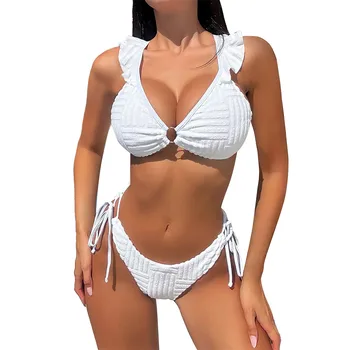 Kadın Bikini Moda Seksi Düz Renk Ayarlanabilir Kayış İki Parçalı Plaj Mayo Kişilik Bikini Kadınlar İçin Büyük Büstü