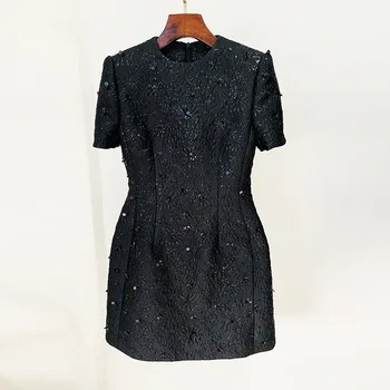 Nokta 2023 yeni Avrupa ve Amerikan yıldız moda zarif mizaç Jakarlı ağır sanayi boncuklu kısa kollu elbise