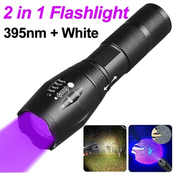 2 İn 1 ultraviyole el feneri mor beyaz çift ışık zumlanabilir Torch floresan ajan algılama akrep avcılık UV el feneri